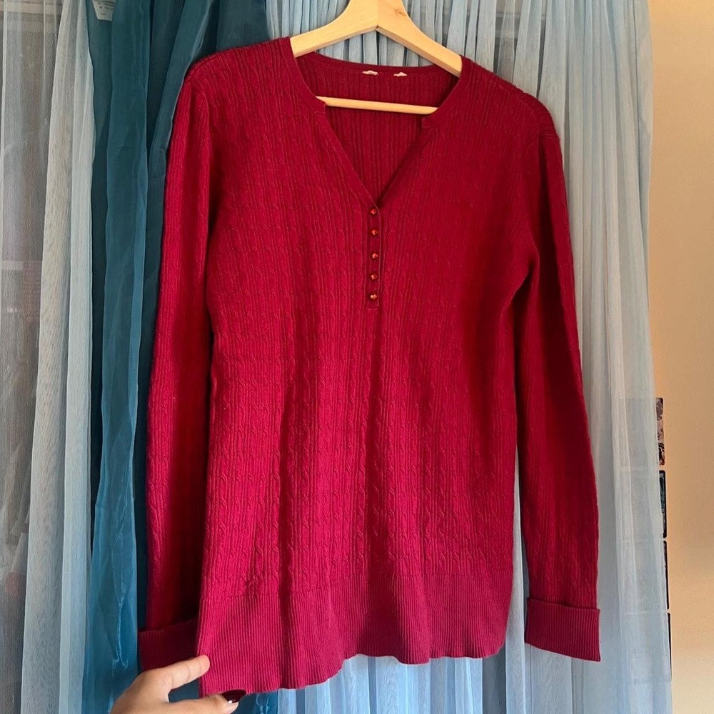 Cable Knit Jewel Button Burgundy Sweater